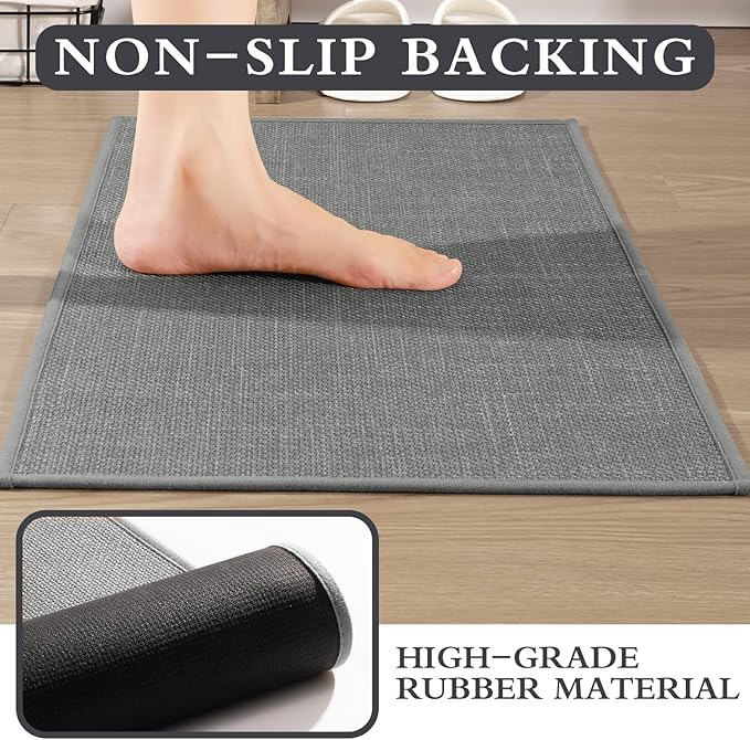 YIHOUSE Grey Bathroom Rug Sets 5 Piece, Absorbent Bath Mat for Bathroom Non Slip Washable, Bathroom Mat Quick Dry, Thin Bath Rug Set for Toilet and Floor