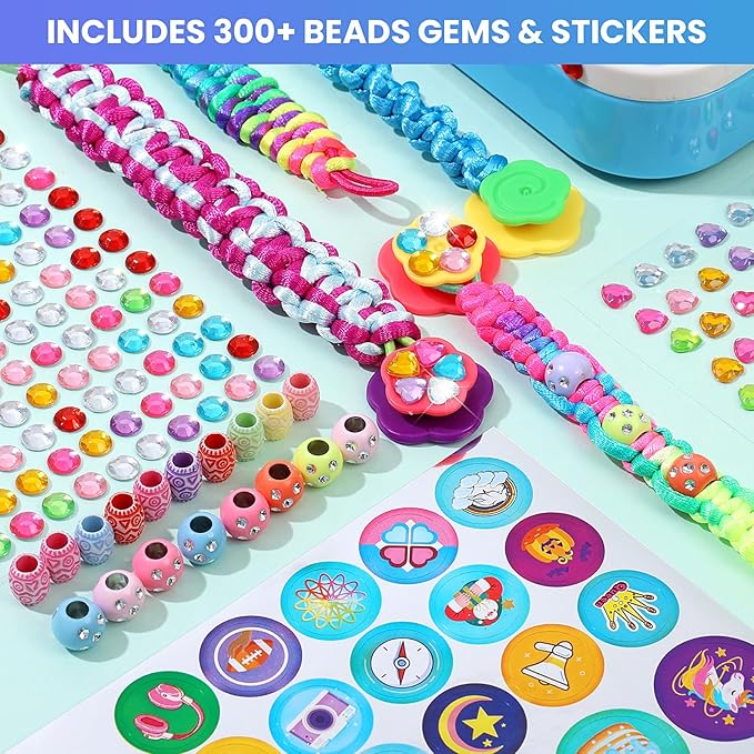 DDAI Friendship Bracelet Making Kits Crafts - Arts & Crafts for Kids Ages 8–12 - Birthday Gifts for 7 9 10 11 12 Years Old Girls Toys, String Bracelet Maker Loom Box for Kids, DIY Gem Stickers