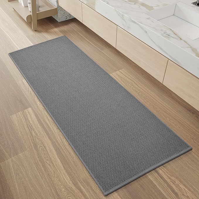 PADOOR Non-Slip Bath-Mats, Rubber-Backing Braided Absorbent Bath Mat Machine Washable Thin Bath Rugs Fit Under Door Quick Dry, 24x47 Grey