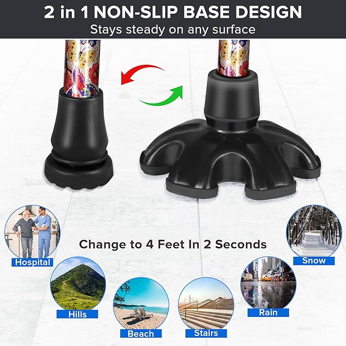 Elegant Walking Cane for Women, Foldable & Adjustable Cane for Seniors with Self-Standing Tip | Lightweight Mobility Aid for Stability & Balance Support