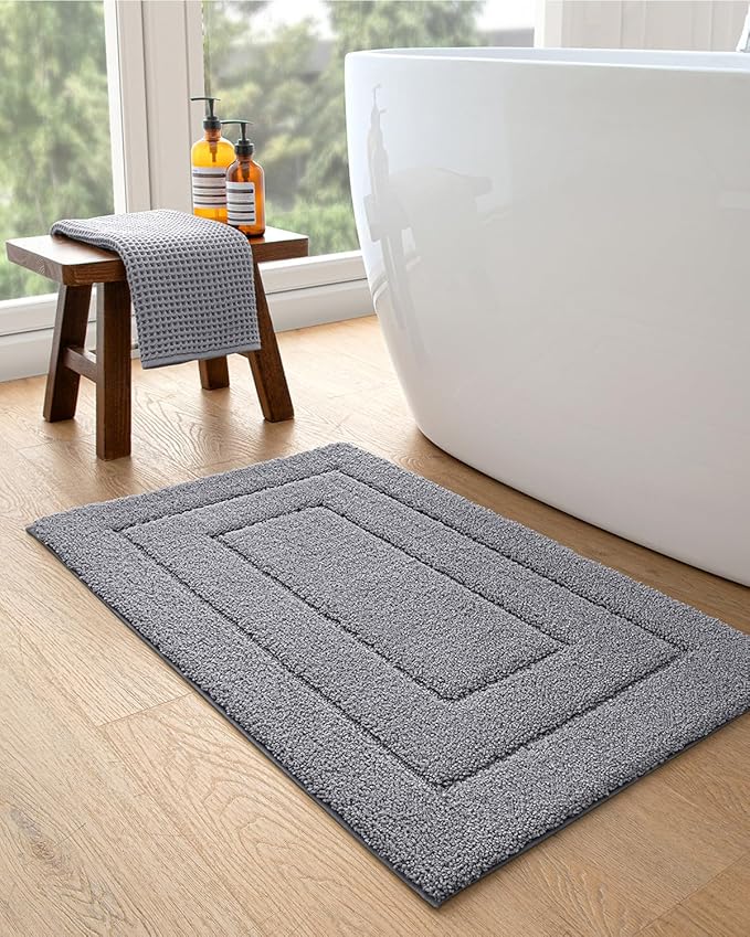 DEXI Bathroom Rug 32x20, Non Slip Washable Bath Mat for Shower Floor, Absorbent Soft Bathmat with Rubber Backing, Quick Dry Microfiber Carpet, Grey