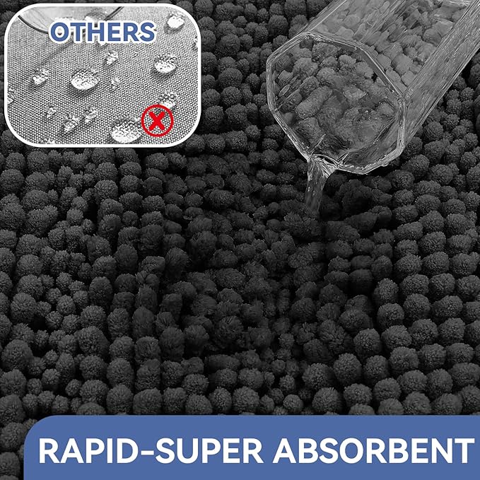 Bcoimo 24"×17" Chenille Bath Mat – Non-Slip with Backing Bath Rug Ultra-Absorbent and Machine Washable Bathroom Mat Quick-Dry Design. Ideal for Bathroom and Tub Areas