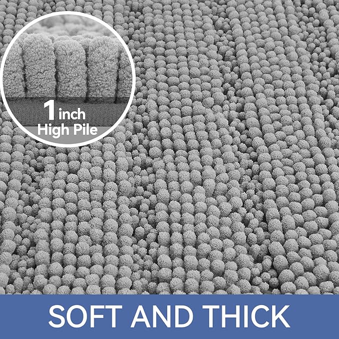 Bcoimo 48"×24" Chenille Bath Mat – Non-Slip with Backing Bath Rug Ultra-Absorbent and Machine Washable Bathroom Mat Quick-Dry Design. Ideal for Bathroom and Tub Areas