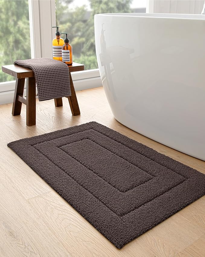 DEXI Bathroom Rug 32x20, Non Slip Washable Bath Mat for Shower Floor, Absorbent Soft Bathmat with Rubber Backing, Quick Dry Microfiber Carpet, Brown