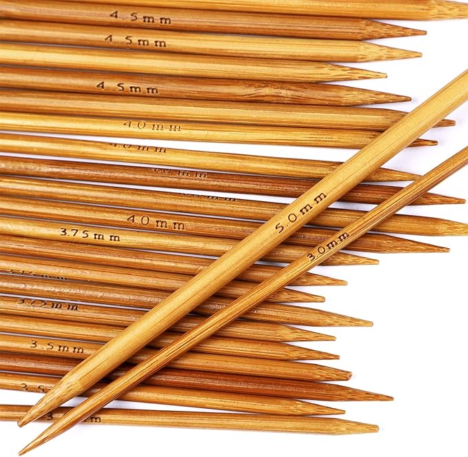 Double Pointed Knitting Needles Set,55 Pcs Carbonized Bamboo Knitting Needles Kit,Short 13cm/5.1in (2.0mm-5.0mm),with Small Tools,Straight Wooden Needles for Beginners,Sock,Handmade Weave DIY Lover
