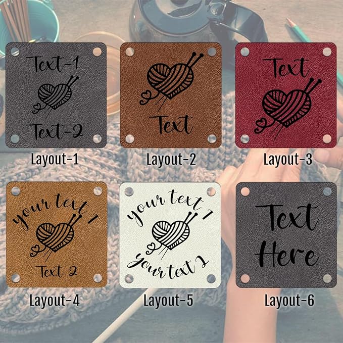 Custom Leather Tags for Crochet Items Personalized Tags for Handmade Items with Rivets Embellishment Knit DIY Craft Accessories-1.5"x1.5"