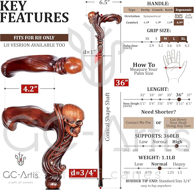 Luxury Handmade Wooden Walking Cane – Premium Carved Solid Wood, Ergonomic Comfort Grip, Designer Canes for Men & Women, Elegant Fashionable Walking Stick 36