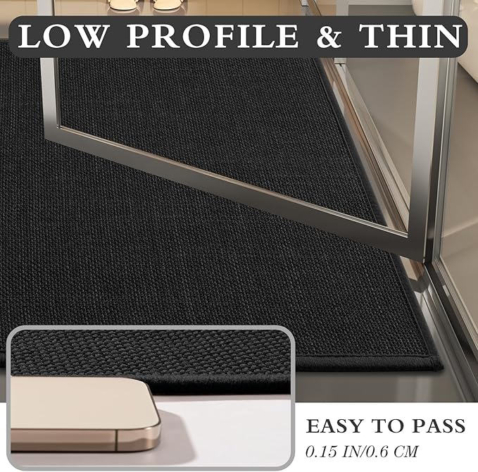 YIHOUSE Black Bathroom Rug Set, 2 Piece, 17"x24" + 17"x47", Non Slip, Quick Dry, Thin, Bath Mat for Bathroom and Kitchen