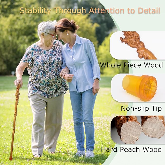 Wooden Walking Canes for Men and Women, Natural Rosewood Walking Sticks for Senior Support, Up to 500 Lbs Walking Stick, Heavy-Duty Walking Cane for Men, Suitable for Gift Giving