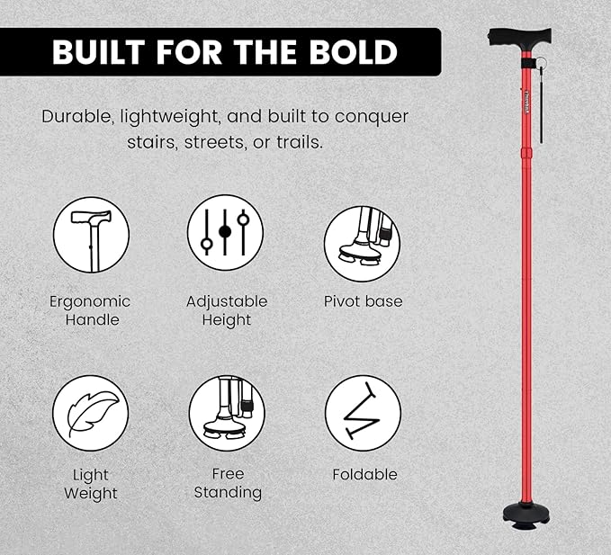 Walking Cane for Men & Women – Foldable, Adjustable, Self-Standing Cane with 360° Pivot Base, Comfortable Grip, Heavy Duty Canes for Women, Collapsible Walking Stick with Travel Bag for Seniors Adults