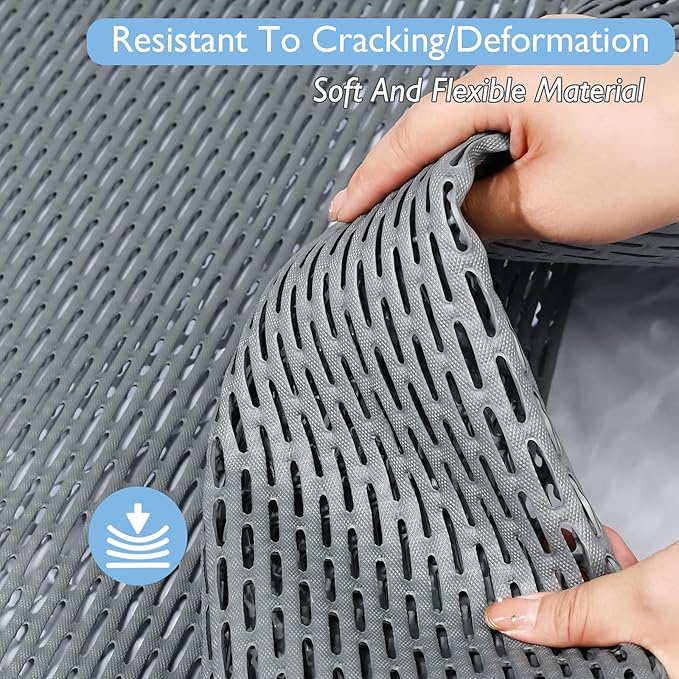 Extra Large Non-Slip Shower Mat, Fast-Dry PVC Bath Stall Tub Mat, Drain-Hole Design for Shower Stall Tub for Elderly/Kids, Non Slip Bath Mat Bathroom Safety Accessory, Gray 58"x32"