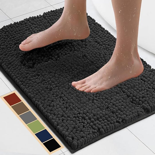 Bcoimo 24"×17" Chenille Bath Mat – Non-Slip with Backing Bath Rug Ultra-Absorbent and Machine Washable Bathroom Mat Quick-Dry Design. Ideal for Bathroom and Tub Areas