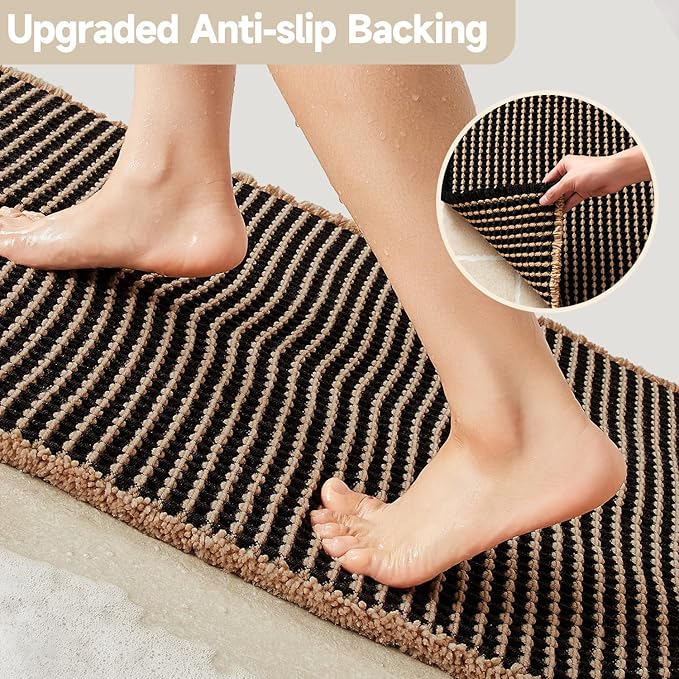 Waffle Bath Mat, Boho Bathroom Rugs Non Slip Washable Super Absorbent Quick Dry Bath Mat Farmhouse Bathroom Decor, 30"x20" Khaki and Black