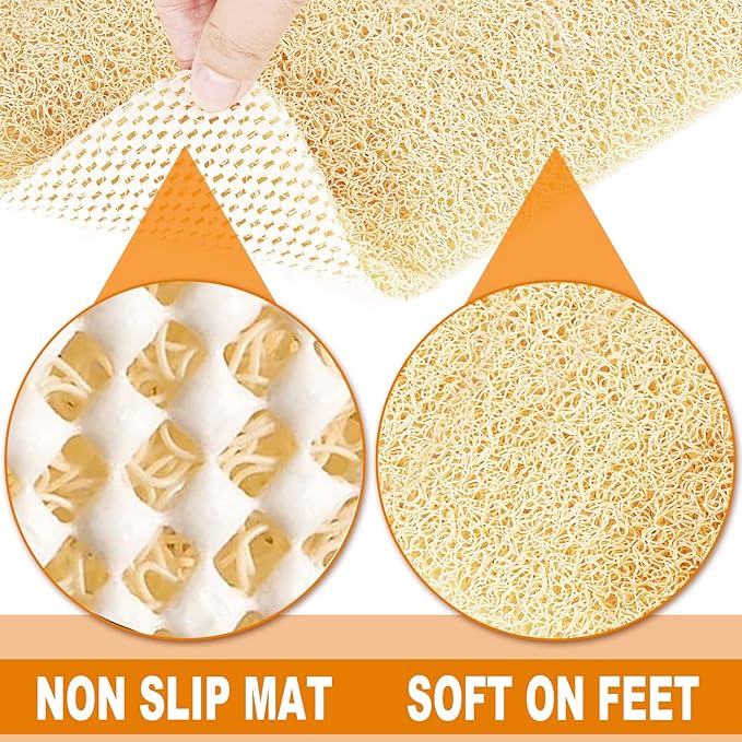Shower Mats Non Slip for Elderly, 24x47’’Extra Lager Loofah Bath Mats for Shower, Non-Slip Bath/Shower Mat for Elderly-Beige