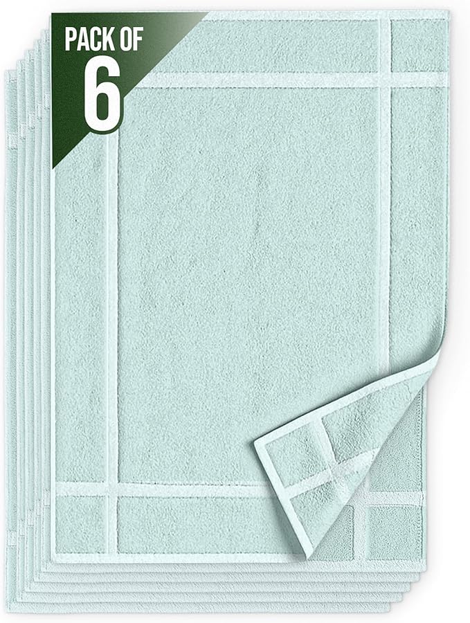 Pearl Linens Pack of 6 100% Cotton Bath Mat 18x25 inches, Soft & Absorbent Quick Dry Bathroom Mat Set, Not Bathroom Rugs, After Shower Mat, Bath Tub Mat, 687 GSM, Machine Washable, Mint Green
