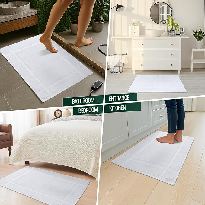 Pearl Linens Pack of 6 100% Cotton Bath Mat 20X30 inches, Soft & Absorbent Quick Dry Bathroom Mat Set, Not Bathroom Rugs, After Shower Mat, Bath Tub Mat, 687 GSM, Machine Washable, White