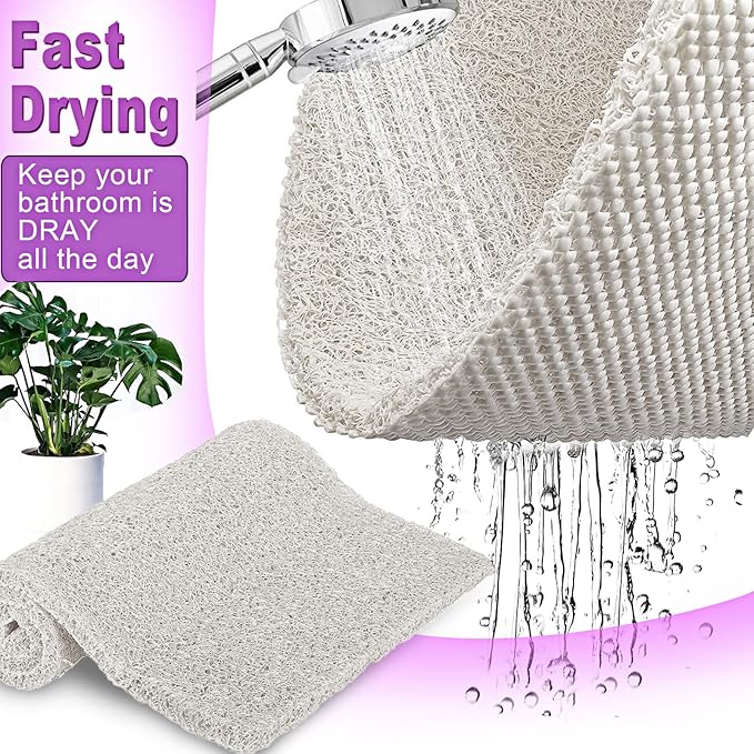 Shower Mats Non Slip,16x36'' Long Bathtub Mat Non-Slip for Bathroom Tub Showers Anti Slip for Elderly,Loofah Anti Slip Shower Matt,Shower Stall Mat for Inside Shower-White