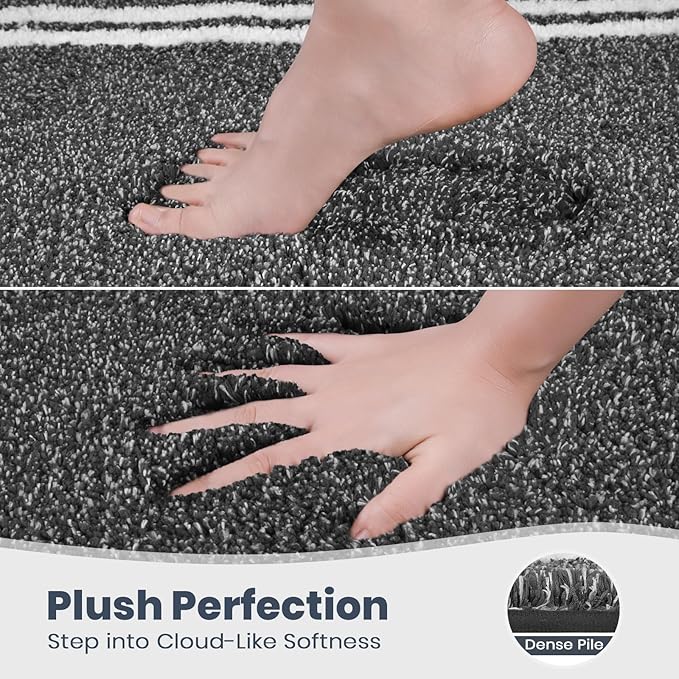 PURRUGS Bathroom Rug Non-Slip Machine Washable 24" x 36", Super Absorbent and Quick Dry Shaggy Microfiber Bath Mat, Extra Soft and Plush Bath Rug for Bathtub, Shower and Sink, Charcoal