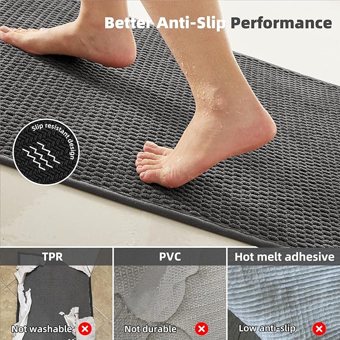 Bathroom Rugs Non Slip Washable, Super Absorbent Thin Bath Mat Quick Dry Low Pile Bathroom Rug, Dark Grey 24"x36"