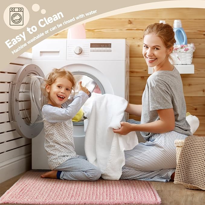 Light Peachy Pink Bathroom Rugs, Waffle Bath Mat Non Slip Washable Quick Dry Cute Bath Mat Boho Farmhouse Bathroom Decor, 24"x16" Light Peachy Pink