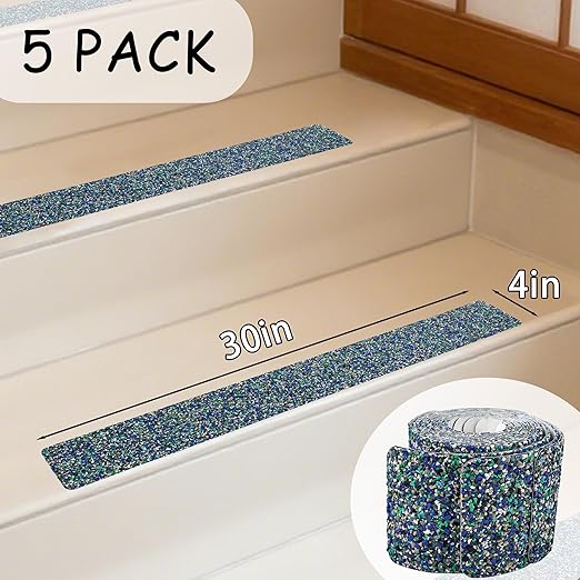 COSIMIXO Rubber Anti Slip Tape 4" x 30" -5 Packs-Blue Pool Rubber Grip Tape,Pool, Bathroom & Stair Outdoor/Indoor Safety - Waterproof Non-Slip for Wet Surfaces, Ship Deck, Showers