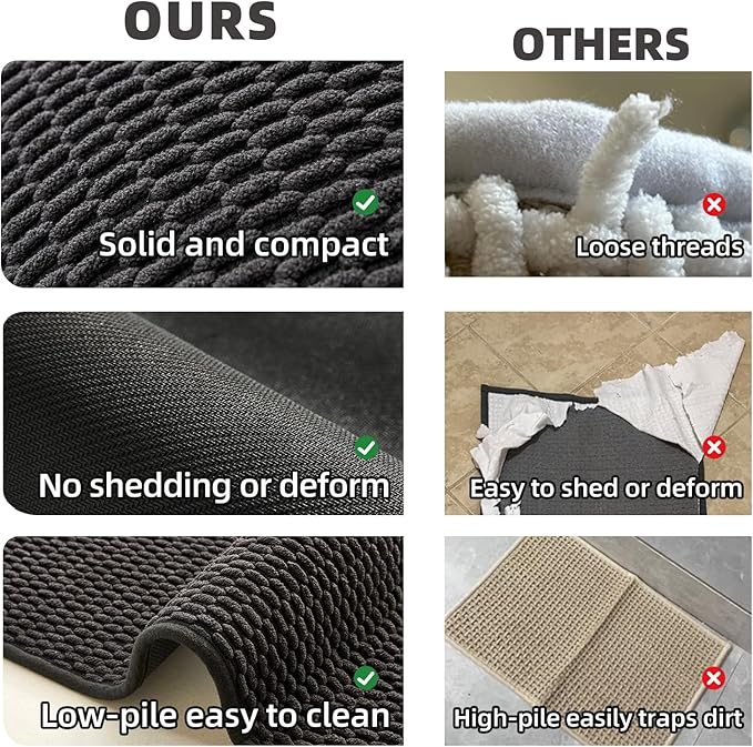 Black Bathroom Rugs Non Slip Washable, Super Absorbent Thin Bath Mat Quick Dry Low Pile Bathroom Rug, Black 20''x48''