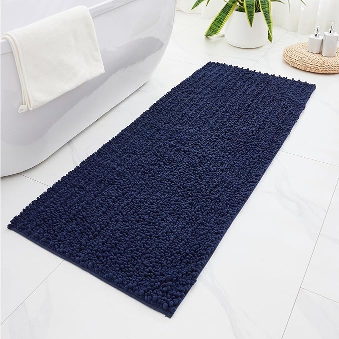 Bathroom Runner Rug 24x70 Non Slip Washable Long Bath Mat for Tub Thick Soft Absorbent Bathroom Floor Mat Large Chenille Bath Rug for Shower, Navy