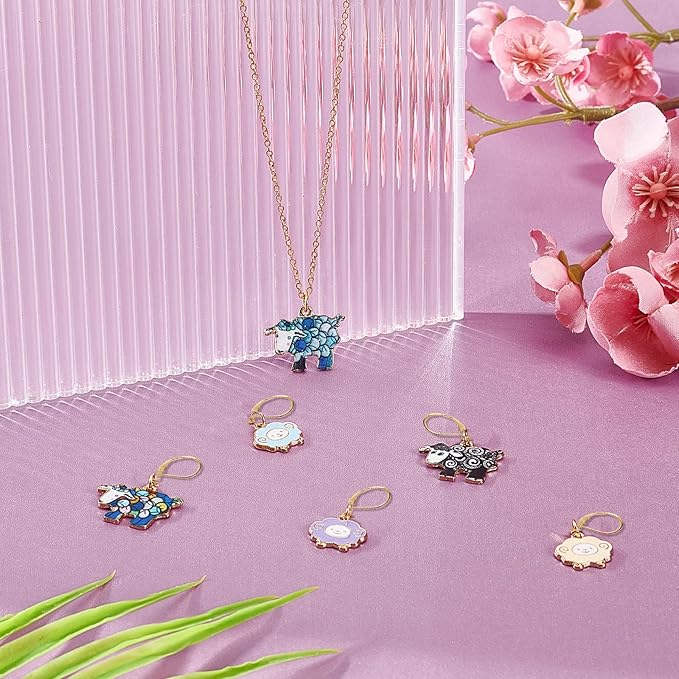 NBEADS 6 Pcs Sheep Stitch Markers, Alloy Enamel Crochet Stitch Marker Charms Locking Knitting DIY Handmade Gift for Weaving Sewing Accessories Quilting Jewelry Making