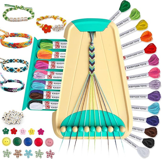 Maynacs Arts and Crafts for Kids Ages 8-12,Friendship Bracelet Making Kit for Girl,Kids Jewelry Making Kit with 28 Pre-Cut Threads,Christmas Birthday Gifts for Ages 6 7 8 9 10 11 12 Year Old Cyan