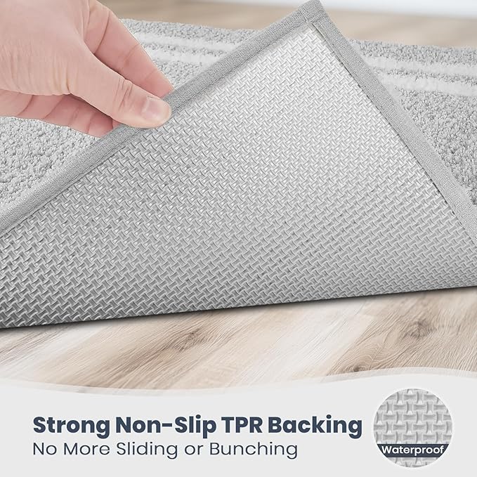 PURRUGS Bathroom Rug Non-Slip Machine Washable 24" x 36", Super Absorbent and Quick Dry Shaggy Microfiber Bath Mat, Extra Soft and Plush Bath Rug for Bathtub, Shower and Sink, Light Grey