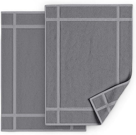 Pearl Linens Pack of 2 Washable Cotton Bath Mat 20x30 - Soft & Absorbent Quick Dry Bathroom Mat Set, Not Bathroom Rugs After Shower Mat, Terry Bath Tub Mat, 687 GSM Light Grey