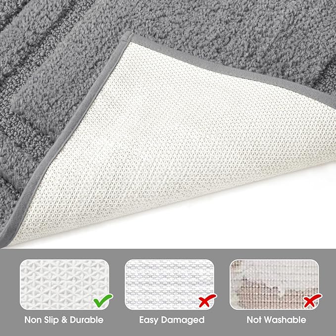 HOMEIDEAS Bathroom Rugs Sets 2 Piece, Super Soft and Absorbent Non Slip Microfiber Machine Washable Bath Mat Set (20" x 32" + 16" x 24", Grey)