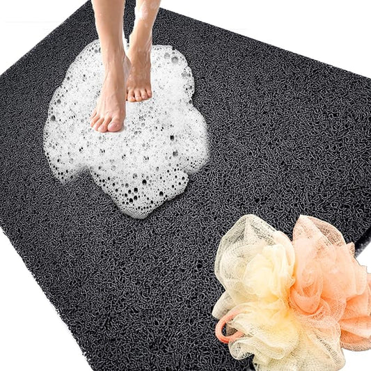 Shower Mats Non Slip for Elderly, 24x47’’Extra Lager Loofah Bath Mats for Shower, Non-Slip Bath for Elderly-Black