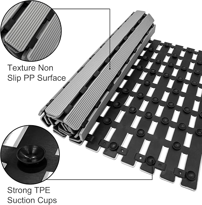 MBOSS Bath Tub Shower Mat Non Slip Bathtub Mats for Bathroom Shower Floor Mat Bath Mats for Shower Tub Anti Slip Shower Mat with Drain Hole and Large Suction Cups (Gradient Grey, 37.5 X 15.7 Inch)