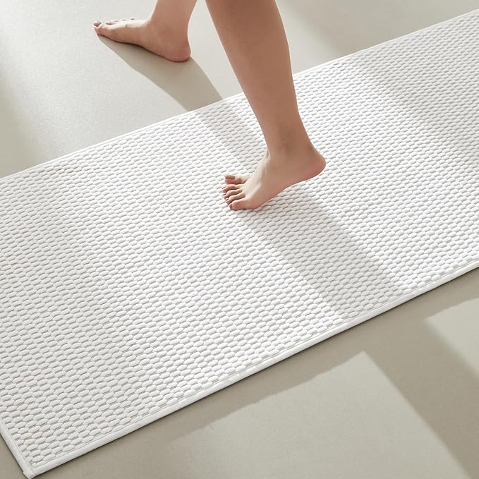 Bathroom Runner Rugs, Long Bath Mat Runner Washable Thin Quick Dry Low Pile Bathroom Runner Rugs Non Slip, White 24"x70"