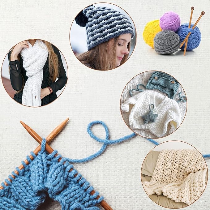 7 Pairs Bamboo Knitting Needles Set, Bamboo Natural, Long Wooden Knitting Needle, Single Point Straight Wood Needles, Wooden Knittings Needle for Beginners for Making Sweater, Shawl, Scarf