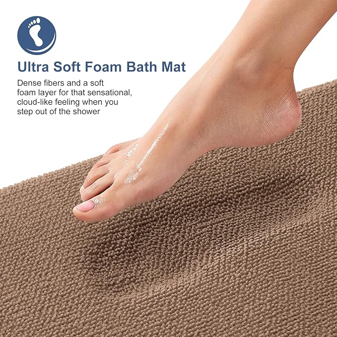 OLANLY Thick Memory Foam Bath Mat Rug 44x24, Extra Soft Absorbent Bathroom Rug, Quick Dry Bath Mats, Non-Slip, Machine Washable Carpet for Bathroom, Tub and Shower, Home Decor Accessories, Mocha