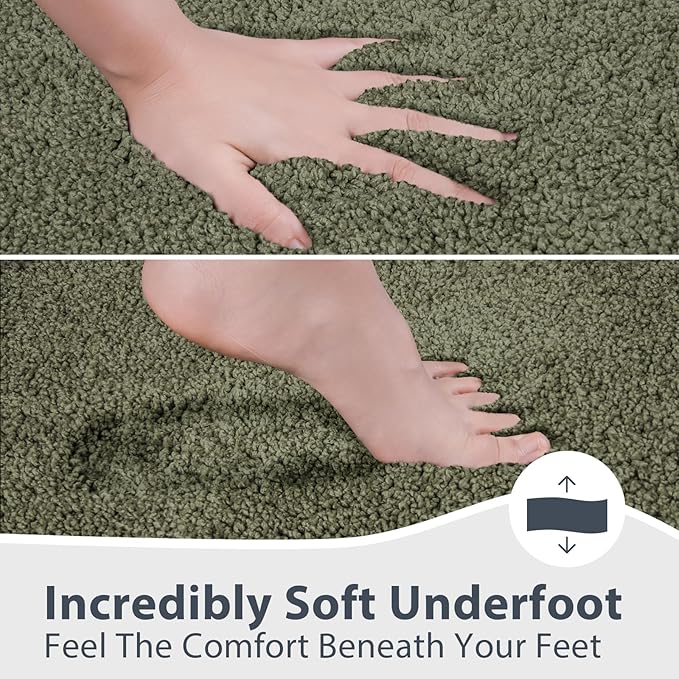Bathroom Rugs 20" x 30", Non-Slip Extra Soft Absorbent Bath Rugs, Machine Washable Quick Dry Bath Mats for Bathroom Floor, Shower, Bathtub and Sink, Olive Green & Green