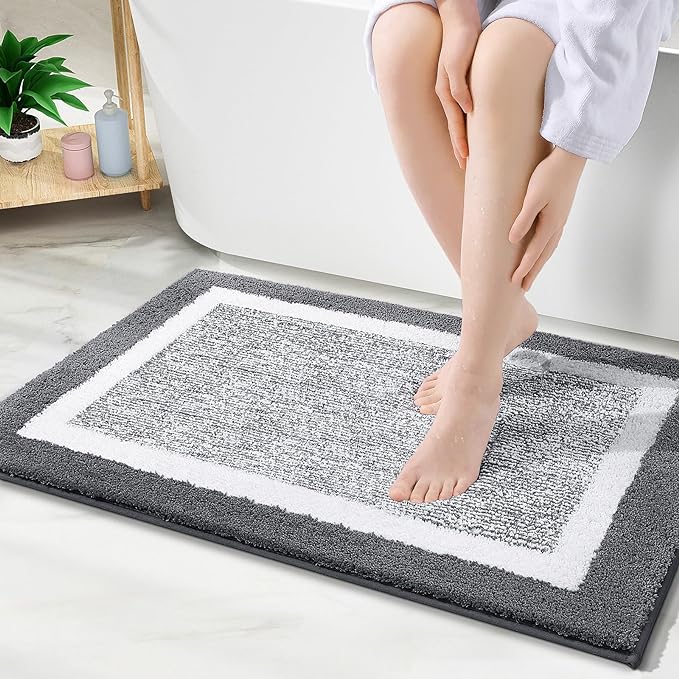 OLANLY Bathroom Rugs 36x24, Extra Soft and Absorbent Microfiber Bath Mat, Non-Slip, Machine Washable, Quick Dry Shaggy Bath Carpet, Suitable for Bathroom Floor, Tub, Shower (Large, Dark Grey)