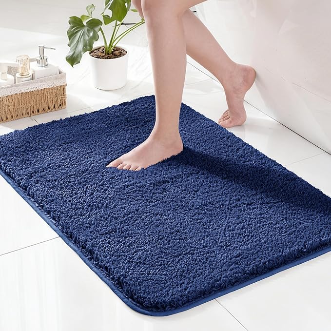 Exclusivo Mezcla Bathroom Rugs Mat 17x24, Extra Soft Non Slip Absorbent Water Microfiber Bath Rugs, Machine Washable Quick Dry Bath Mats for Bathroom Floor, Shower, Home Decor, Solid Navy Blue