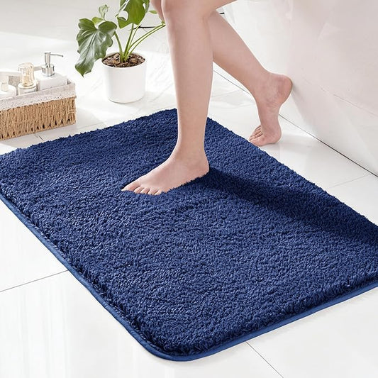 Exclusivo Mezcla Bathroom Rugs Mat 17x24, Extra Soft Non Slip Absorbent Water Microfiber Bath Rugs, Machine Washable Quick Dry Bath Mats for Bathroom Floor, Shower, Home Decor, Solid Navy Blue