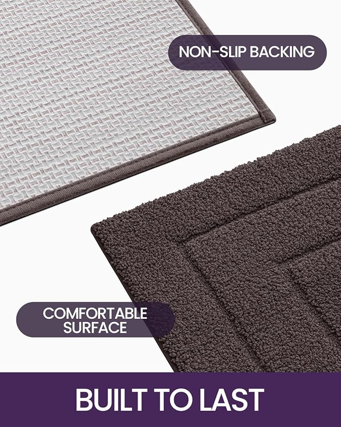 DEXI Bathroom Rug 36x24, Non Slip Washable Bath Mat for Shower Floor, Absorbent Soft Bathmat with Rubber Backing, Quick Dry Microfiber Carpet, Brown