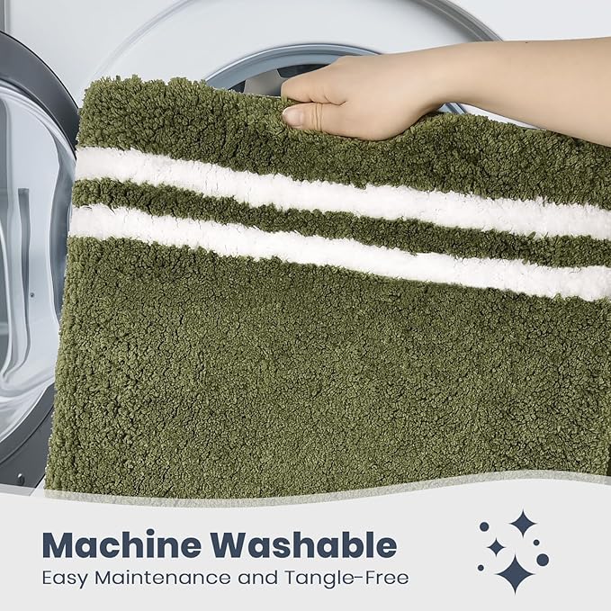 PURRUGS Bathroom Rug Non-Slip Machine Washable 30" x 46", Super Absorbent and Quick Dry Shaggy Microfiber Bath Mat, Extra Soft and Plush Bath Rug for Bathtub, Shower and Sink, Olive Green