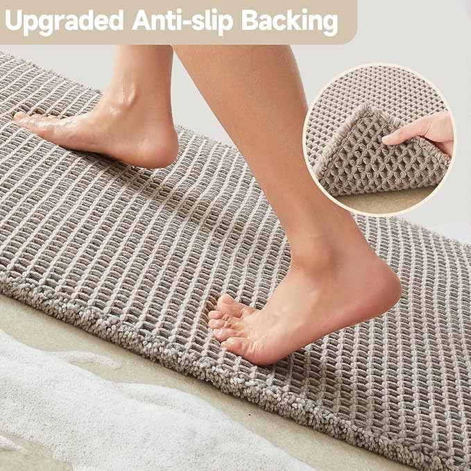 Waffle Runner Rug Bathroom, Long Boho Bathroom Rugs Non Slip Washable Super Absorbent Quick Dry Farmhouse Bath Decor, 72"x24" Light Grey