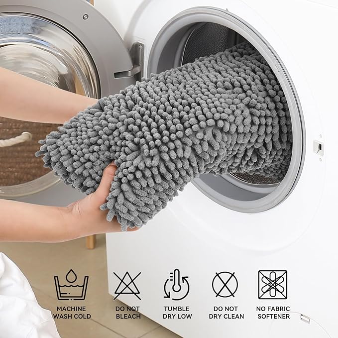 Bcoimo 24"×17" Absorbent Bath Mat, Non-Slip with Backing Chenille Bath Rug and Machine Washable Bathroom Mat Quick-Dry Design. Ideal for Bathroom and Tub Areas