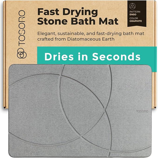 Stone Bath Mat, Diatomaceous Earth Non-Slip Stone Shower Mat - Quick Drying Absorbent Bath Mats for Bathroom - Elegant & Modern Design, Easy to Clean (23.5 x 15) - Graphite