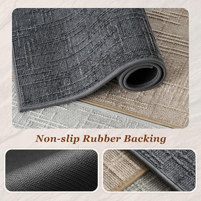 AMOAMI Bath Mat Non Slip Super Absorbent Quick Dry Bath Mats for Bathroom Floor Rubber Backing Washable Bathroom Rugs Modern Woven Jacquard Mat, Beside Tub Bath Rugs, 2'x4', Darkgrey