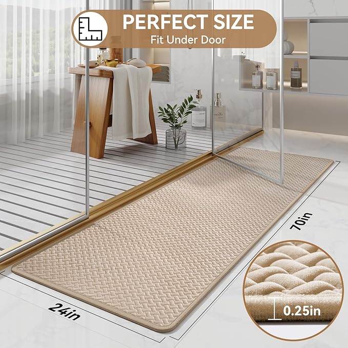 Bathroom Runner Non Slip, Extra Soft Absorbent Quick Dry Bath Mats, Foam Weave Texture Thin Bath Rugs Washable with Rubber Backing, 24" x 70“