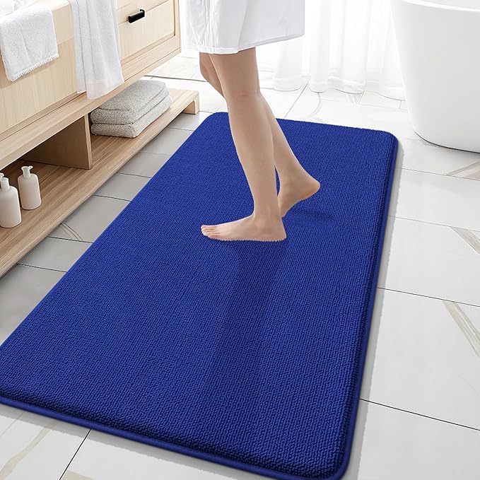 OLANLY Thick Memory Foam Bath Mat Rug 47x20, Extra Soft Absorbent Bathroom Rug, Quick Dry Bath Mats, Non-Slip, Machine Washable Carpet for Bathroom, Tub and Shower, Home Decor Accessories, Royal Blue