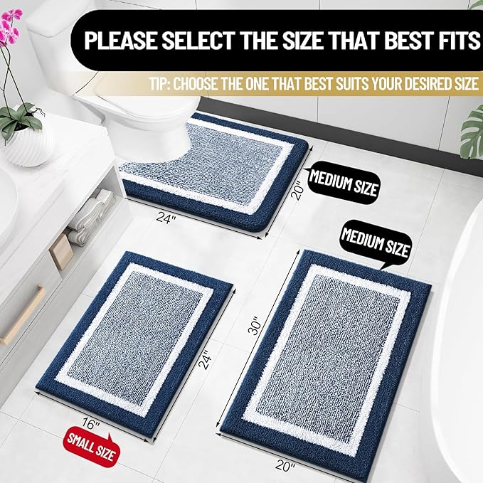 OLANLY Bathroom Rugs 30x20, Extra Soft and Absorbent Microfiber Bath Mat, Non-Slip, Machine Washable, Quick Dry Shaggy Bath Carpet, Suitable for Bathroom Floor, Tub, Shower (Medium, Navy)